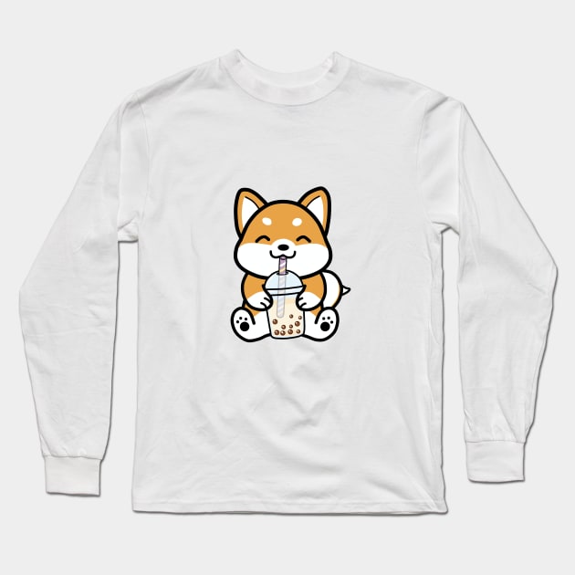 Shiba Loves Bubble Tea! Long Sleeve T-Shirt by SirBobalot